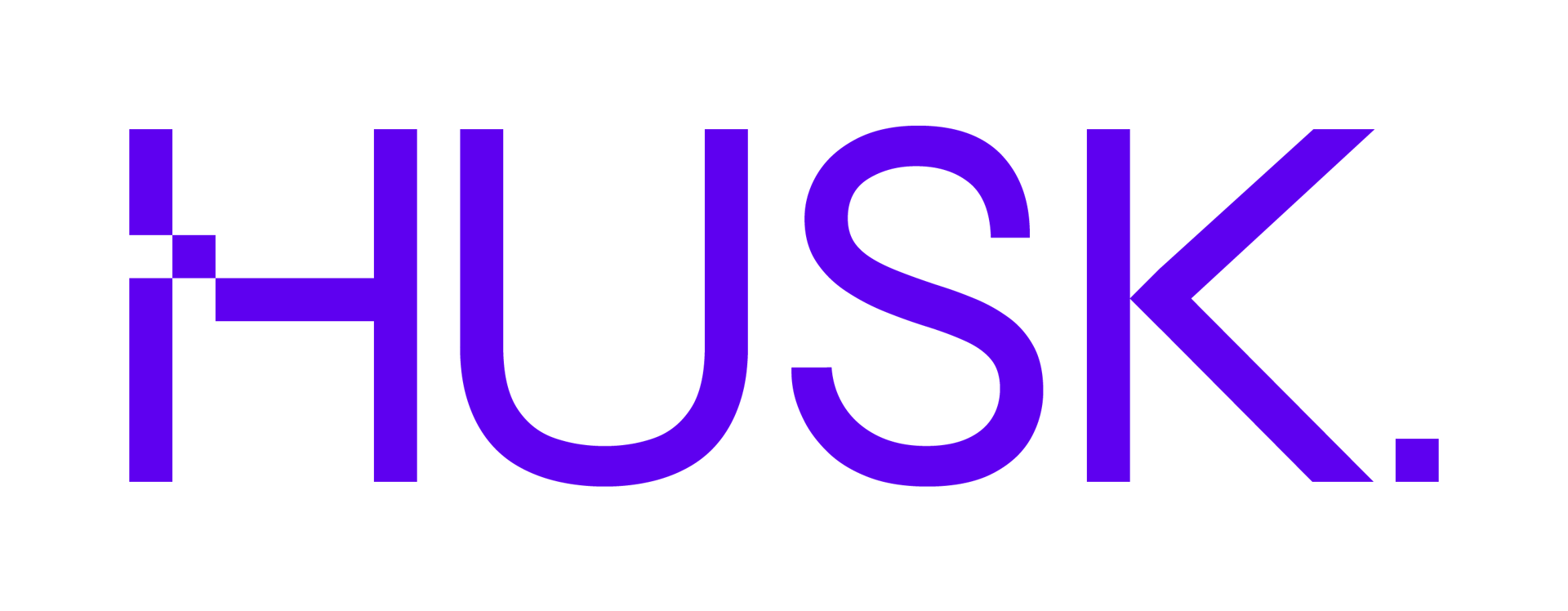 Purple text "HUSK." on a green background.