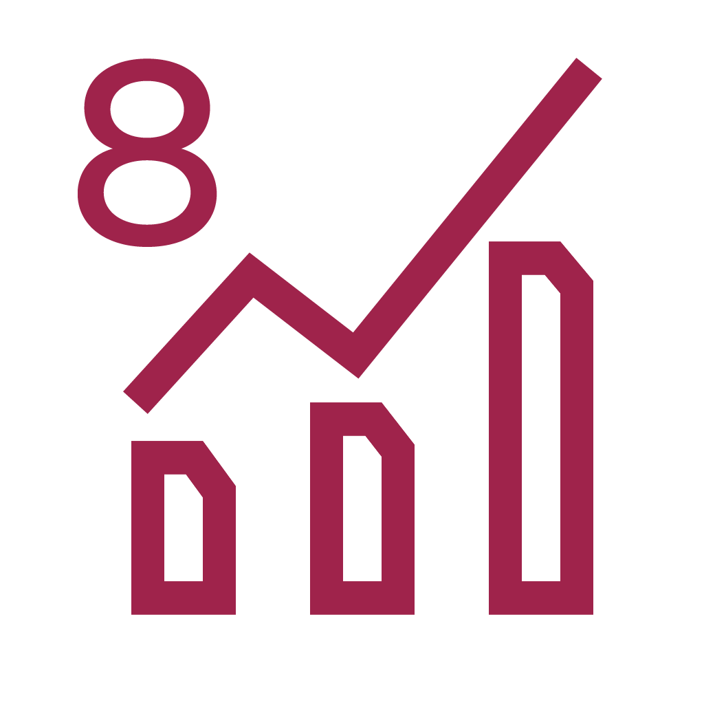 Graph with 8, increasing line, and bars.