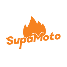 Orange SupaMoto logo with flame icon.